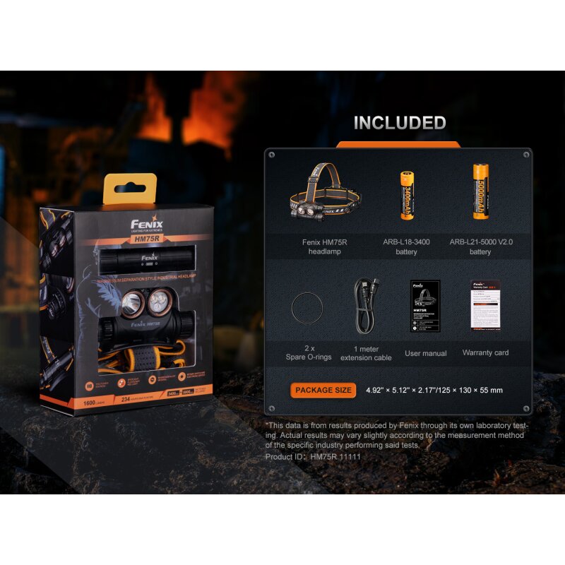 Fenix HM75R Stirnlampe Set mit ARB-LP21 Akkufach